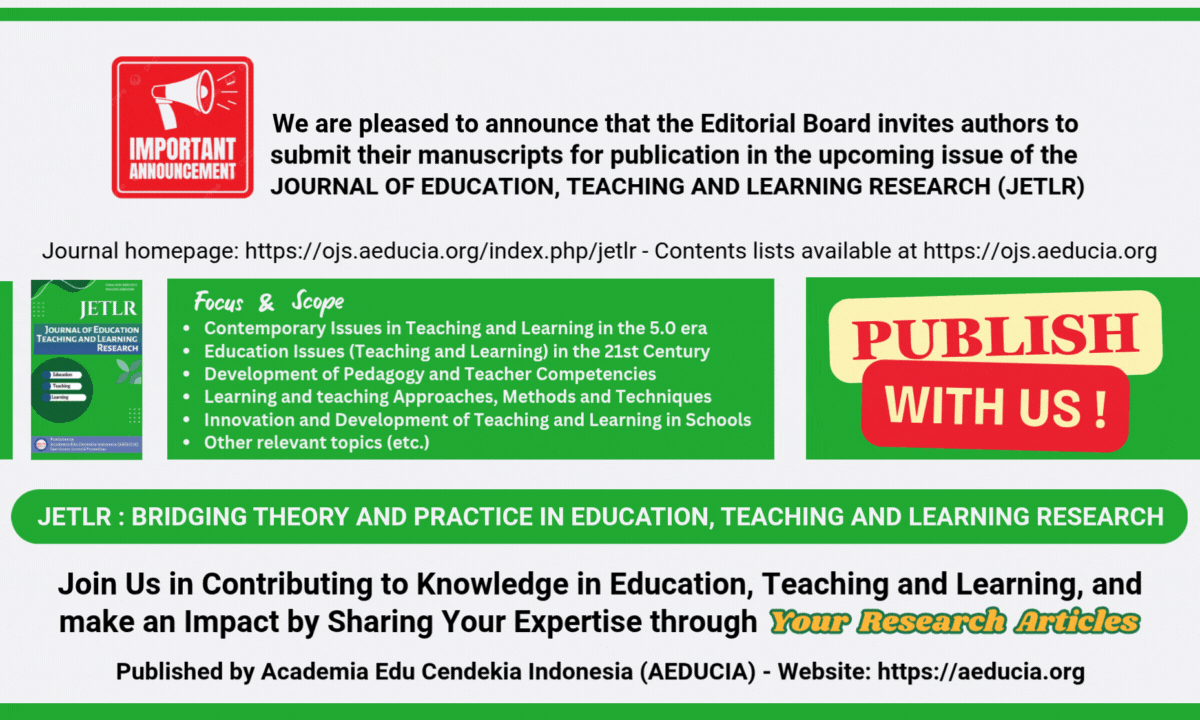 Journal of Education, Teaching and Learning Research